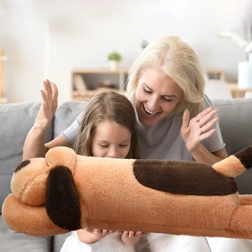 Miniatura 7 de Queekay Almohada corporal para perro, almohada de cuerpo largo de felpa para perros, cojín grande para dormir, abrazar, regalo para fiesta de Marrón