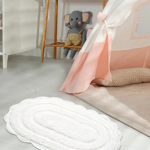 Miniatura 4 de Chardin home Alfombra de baño de ganchillo blanco, 100% algodón ovalada con borde de ganchillo artesanal hecho a mano, 21 x 34 pulgadas, alfombra