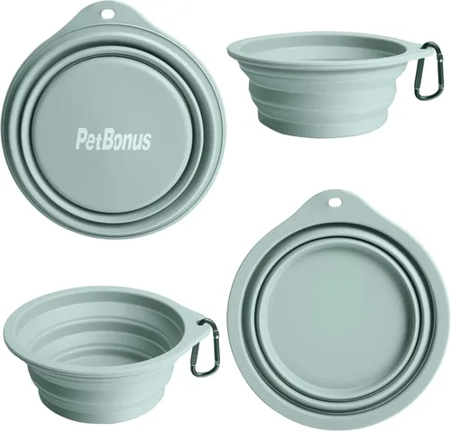 Miniatura 2 de PetBonus - 2 unidades de tazones plegables de silicona para perros, libres de BPA, aptos para lavavajillas, portátiles, plegables, expandibles