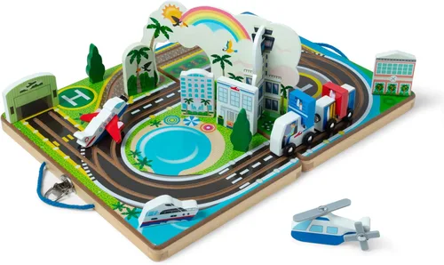 Melissa & Doug Juego de aeropuerto para llevar, vehículos, pistas incorporadas para niños y niñas de 3 años en adelante - Certificado FSC