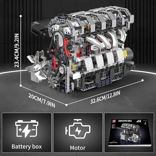 Miniatura 5 de Mould King 10087 MOC Technique (L4) Kit de bloques de construcción de motor de gasolina serie cuatro cilindros, kit de bloques de abrazadera