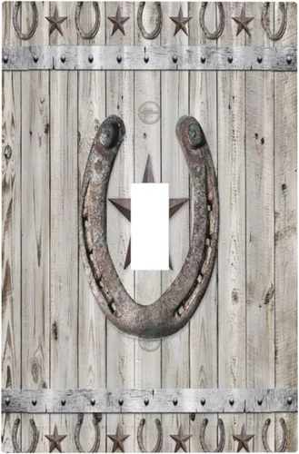 Miniatura 41 de Cubiertas de pared de estilo rústico occidental de madera puerta de granero herradura de hierro estrella placas de pared simple dúplex cubiertas