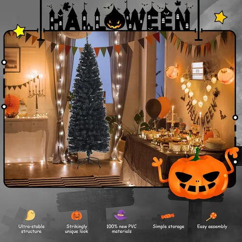 Miniatura 2 de GOFLAME Árbol de Navidad de 6 pies sin luz, árbol de Navidad negro, decoración de Halloween en forma de lápiz, árbol de Halloween con 520 puntas