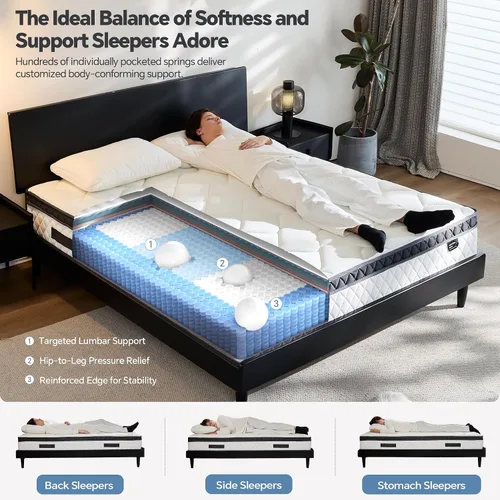 Miniatura 4 de Colchón de cama individual en una caja, colchón híbrido individual de 10 pulgadas con resortes individuales y espuma viscoelástica, suave