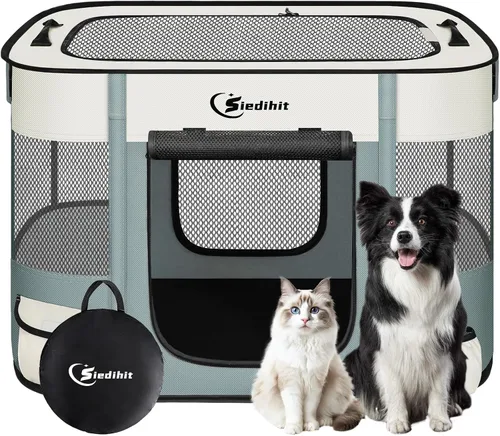 Miniatura 17 de Corralito para perros, gatos y mascotas, corralito portátil para perros en interiores y exteriores, viajes, camping, carpa jaula plegable para Gris