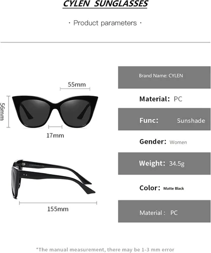 Miniatura 5 de CYLEN Cateye - Lentes de sol para mujer, protección UV 400, lentes de sol polarizados