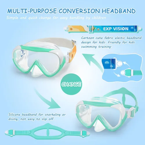 Miniatura 6 de Máscara de natación para niños, gafas de natación para niños de 180° antivaho, a prueba de fugas, con cubierta de nariz y correa de tela para edades