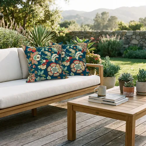 Miniatura 246 de Juego de 2 almohadas para exteriores de 16 x 16 pulgadas, repelentes al agua con interiores, para muebles de patio, hogar, jardín, geometría bohemia