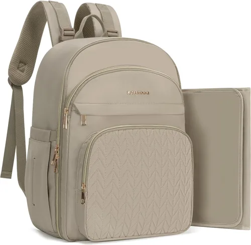 Miniatura 12 de KABAQOO Mochila para pañales de bebé, mochila impermeable para pañales para mamá y papá con cambiador, bolsillos aislados y correas para cochecito