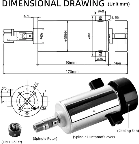 Miniatura 8 de FoxAlien Kit de actualización CNC 300 W DC husillo fresado motor para Masuter 4040, Masuter Pro, Masuter 3, 3018-SE V2 CNC Router máquina de grabado