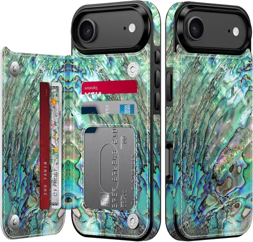LETO Funda tipo cartera para iPhone Air con tarjetero - Soporte de cuero tipo folio con tapa - Diseños de flores de moda - Funda protectora a prueba
