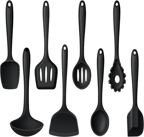 LIANYU Juego de 8 utensilios de cocina resistentes al calor, juego de espátula de silicona para utensilios de cocina antiadherentes con espátula,