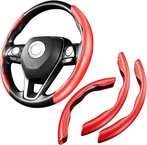 Miniatura 8 de Paquete de 3 Cubiertas Protectoras Antideslizantes Segmentadas de Fibra de Carbono para Volante de Automóvil Universales para la Mayoría de Volantes
