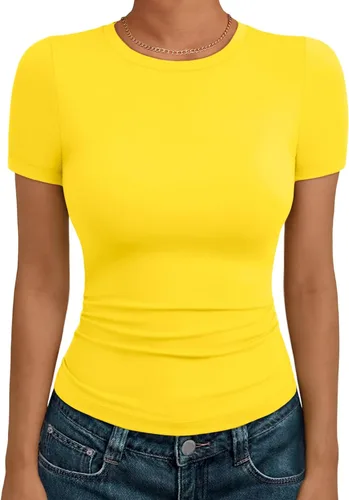 Miniatura 16 de AUTOMET - Camisetas básicas de manga corta para mujer, para verano, entrenamiento o gimnasio, con cuello redondo, ropa moderna estilo Y2K