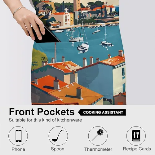 Miniatura 5 de MUSM Apron for Adults - 27.6 X 31.5 Inch, Heavy-Duty Polyester Aprons with Two Large Pockets, Waterproof Sea Scenery Pictures Kitchen Apron for