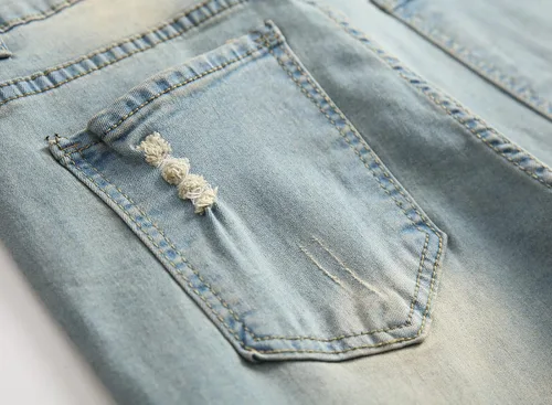 Miniatura 5 de LONGBIDA - Jeans para hombre, de tiro ajustado, con roto y desgastados