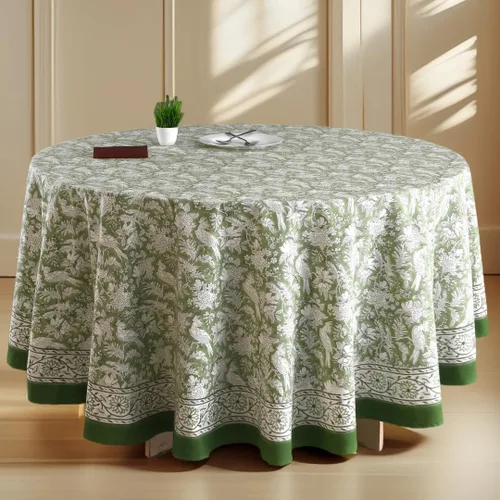 Miniatura 10 de CPC Mantel redondo - Mantel de algodón con estampado de bloques indios - Mantel de algodón impreso a mano y lavable - Primavera/Verano, mantel