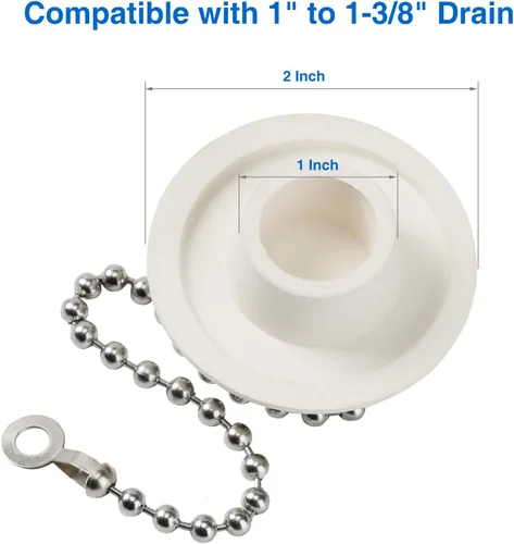 Miniatura 2 de Paquete de 2 tapones de bañera, tapones de goma para bañera con tapón de drenaje con cadena de cuentas de acero inoxidable de 15", tapón de baño