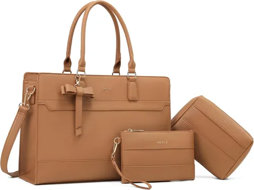 Miniatura 12 de Keyli 3 unids bolsa para laptop para mujer, 15.6 pulgadas, cuero trabajo, trabajo, oficina, oficina, maletín de hombro
