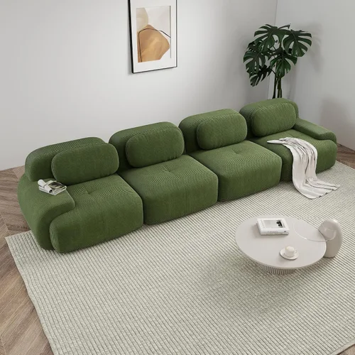 Miniatura 10 de Sofá modular sin hueso de 117 pulgadas, sofá modular en forma de L para sala de estar, sofá comprimido con asiento profundo, sofá nube de pana