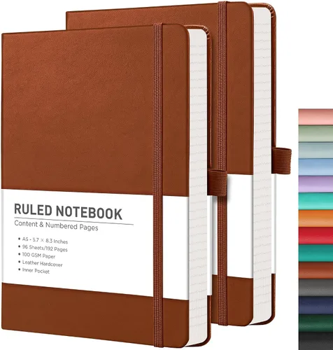 Miniatura 74 de RETTACY Cuaderno rayado, 2 paquetes, 192 páginas numeradas por paquete, tamaño A5 mediano (5.7 x 8.3 pulgadas), para hombres y mujeres, escritura