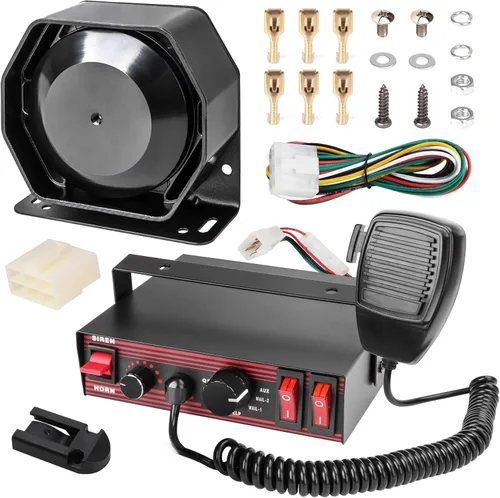 Sirena de policía para coche, 8 tonos, sistema PA de sirena de emergencia de advertencia con micrófono de mano 12 V 200 W para ambulancia, camión de