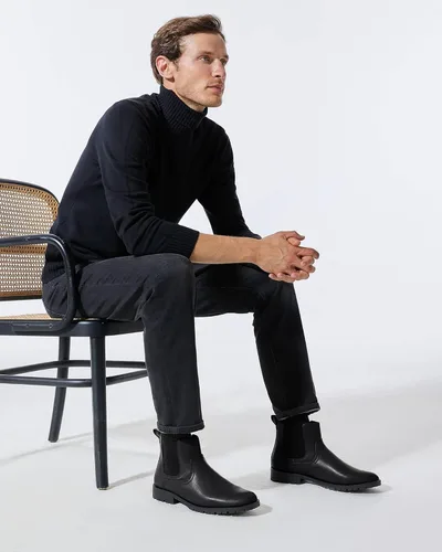 Miniatura 3 de Coutgo Botines Chelsea para hombre, puntera redonda, sin cordones, de cuero, impermeables, para vestir