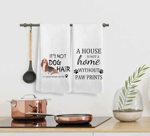 Miniatura 5 de Basset Hound Dog - Juego de 2 toallas de cocina y paños de cocina, decoración de perro, regalos de Basset Hound para mujeres, 16 x 24 pulgadas