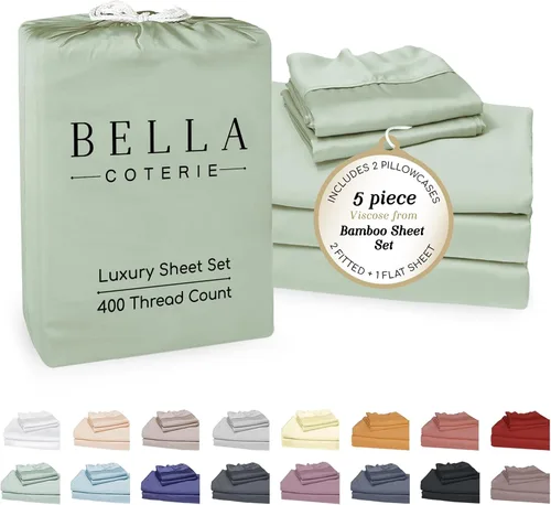 Miniatura 88 de Bella Coterie - Juego de sábanas de lujo de viscosa de bambú para cama tamaño split king 2 sábanas ajustadas para camas Sleep Number y camas 06