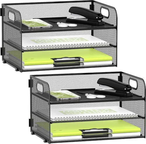 Miniatura 9 de Daltack Organizador de papel de 3 niveles con asa, organizador de escritorio de malla, bandeja de cartas, organizador de archivos para carpetas A4