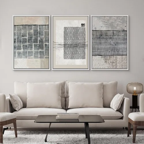 Miniatura 361 de SIGNWIN Lienzo enmarcado para pared, arte con pinceladas de flujo neutro en tonos beige abstractos, ilustraciones, arte moderno, decorativo