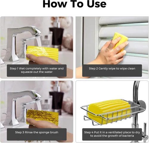 Miniatura 3 de Jeymei Organizador de cables negros para electrodomésticos de cocina y paquete de 4 esponjas húmedas limpias, color amarillo