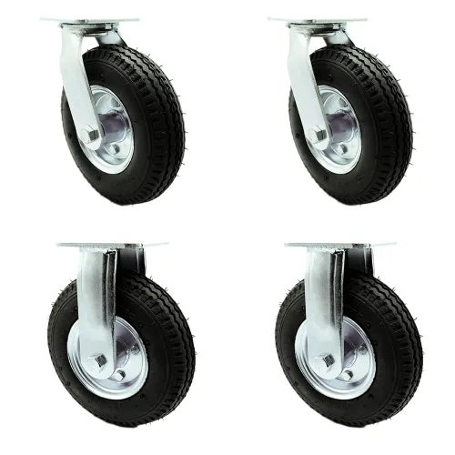 Miniatura 85 de Juego de 4 ruedas neumáticas giratorias de 6 pulgadas, ruedas de goma negra, incluye 2 ruedas giratorias con frenos y 2 rígidas, ruedas resistentes