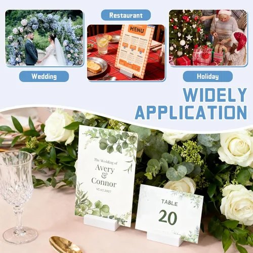 Miniatura 5 de 15 soportes de madera para números de mesa, soportes de madera para tarjetas, soporte para fotos, soportes acrílicos para ceremonia, fiesta de Blanco