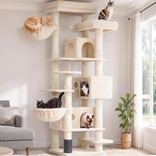 Miniatura 9 de Hey-brother Árbol de Gato, torre de gato de varios niveles XL de 74 pulgadas para gatos de interior con tres condominios para gatos, dos plataformas
