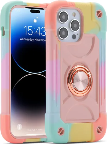 Miniatura 57 de MARKILL Funda compatible con iPhone 15 de 6.1 pulgadas con soporte integrado, [grado militar resistente de cuerpo completo] protección contra Rosa