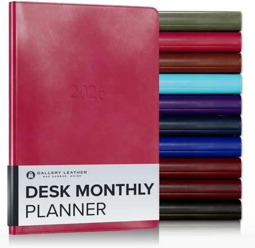 Miniatura 21 de Gallery Leather Agenda Mensual Grande 2025-2026, Elegantemente Encuadernada Planificador de Calendario y Cuaderno con Elegantes Bordes Dorados, 18