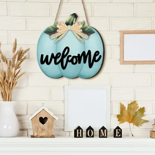 Miniatura 7 de Jetec Letrero de bienvenida de calabaza de otoño, colgante de puerta de Acción de Gracias, decoración de calabaza de madera, letrero colgante