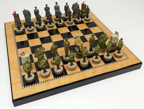 Juego de ajedrez de Estados Unidos vs Alemania de la Segunda Guerra Mundial pintado a mano con tablero de color nogal y arce WW2