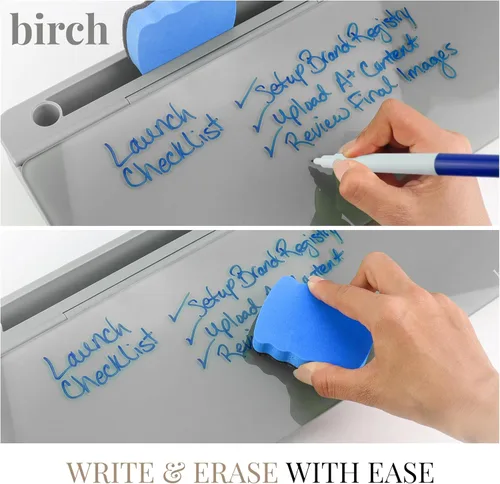 Miniatura 4 de Birch Pizarra blanca de escritorio pequeña – Tablero de borrado en seco de vidrio, almohadilla de escritorio con soporte para teclado