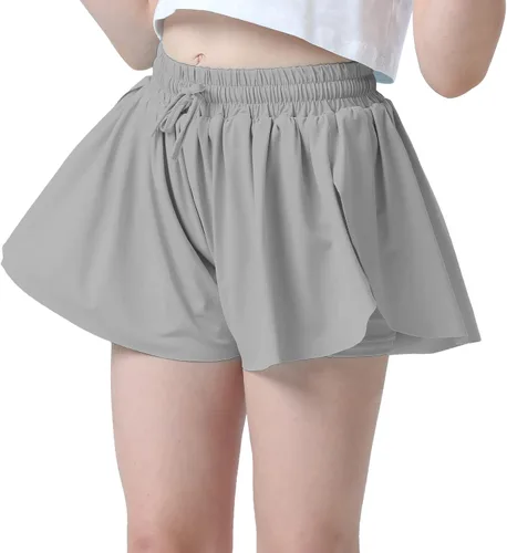 Pantalones cortos fluidos con diseño de mariposa para niñas, pantalones cortos deportivos para niños pequeños y jóvenes con forro 2 en 1 para
