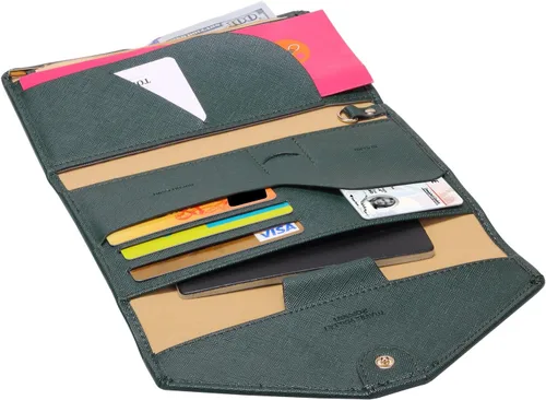 Miniatura 36 de Zoppen - Billetera de viaje con bloqueo RFID multiusos (Ver.4) Portatarjetas de pasaporte y vacunas, organizador de documentos de tres pliegues