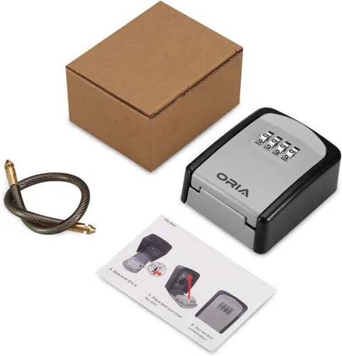 Miniatura 8 de ORIA Caja de bloqueo de llave, caja de seguridad de combinación de 4 dígitos, caja fuerte para llaves, capacidad de 5 llaves con cadena extraíble
