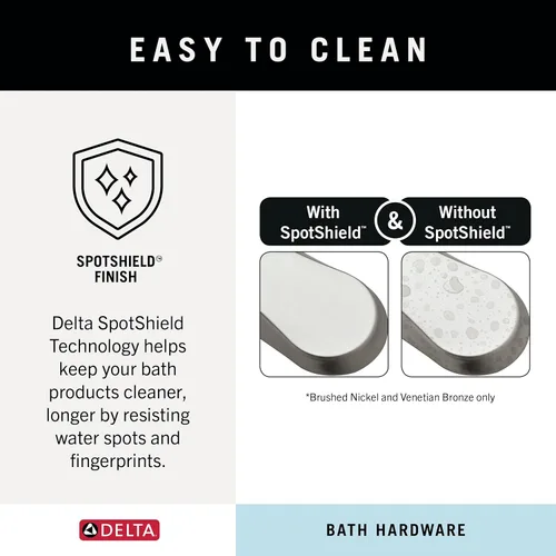Miniatura 7 de Delta Nicoli (1 unidad) Ganchos para toallas SpotShield níquel cepillado doble ganchos de baño montaje en pared para batas y toallas, soporte
