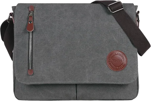 Miniatura 9 de Bolso bandolera de lona vintage para hombres y mujeres, bolsa de hombro de viaje para laptop de 13.5 pulgadas, bolsa para libros (verde militar)