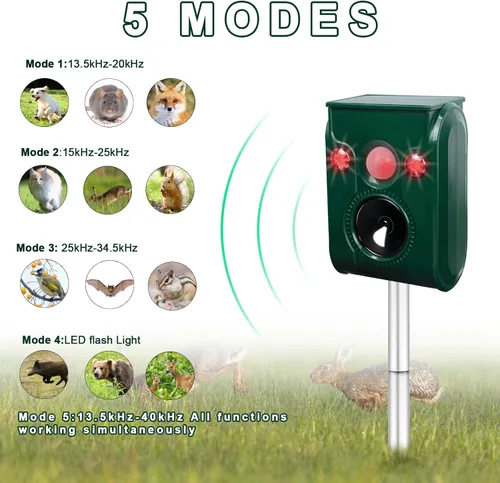 Miniatura 2 de Paquete de 2 repelentes solares de animales, repelente ultrasónico de plagas, repelente de ciervos, repelente de gatos al aire libre, activación