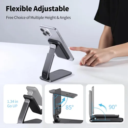 Miniatura 3 de iWALK Soporte magnético para teléfono celular para escritorio, soporte de teléfono móvil ajustable en ángulo y altura, soporte magnético plegable