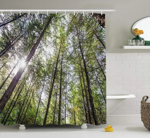 Miniatura 4 de CAPSCEOLL Tree Forest Nature - Cortina de ducha con diseño de árbol en el bosque, cortina de baño para baño, tela de poliéster impermeable, 66 x 72