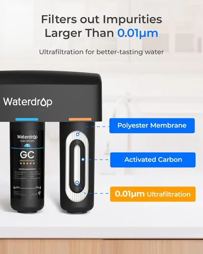 Miniatura 10 de Waterdrop TSB-UF - Sistema de filtro de agua para debajo del fregadero de 0.01 μm, sistema de filtración de agua de 9 capas debajo del fregadero