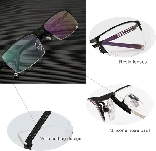 Miniatura 4 de Negocios Casual Hombres Ultraligero Metal Cuadrado Medio Marco Transición Bifocal Lente Gris Gafas de Lectura Presbíopes